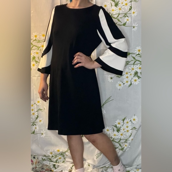 Muse Dresses & Skirts - NORDSTROM MUSE black white abstract wide statement sleeves sheath midi dress